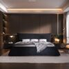 King Size Upholstered Platform Bed With Special Shaped Velvet Headboard, Metal & Solid Wood Frame - Black - Image 5