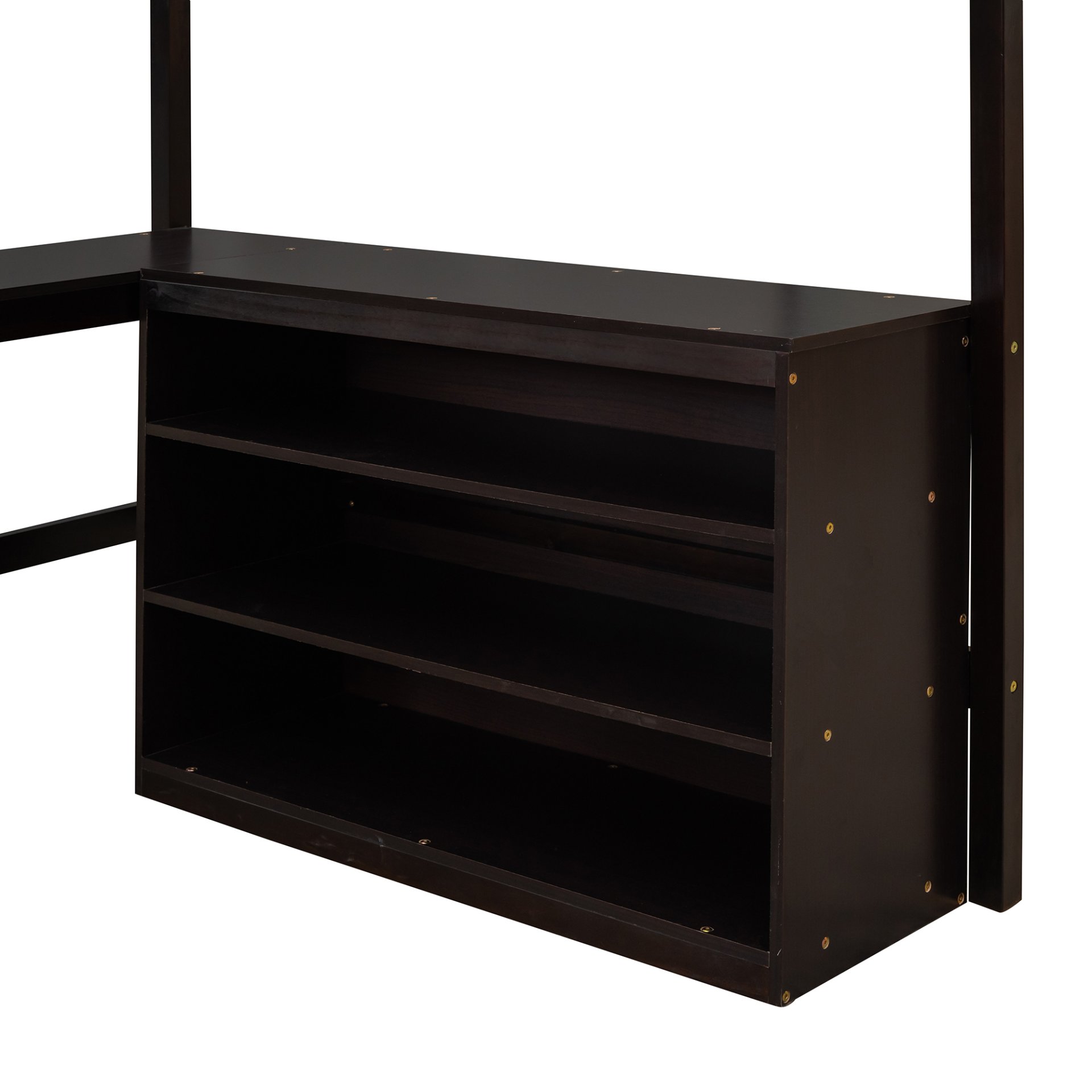 Full Size Loft Bed With Shelves With Desk - Espresso - Image 19