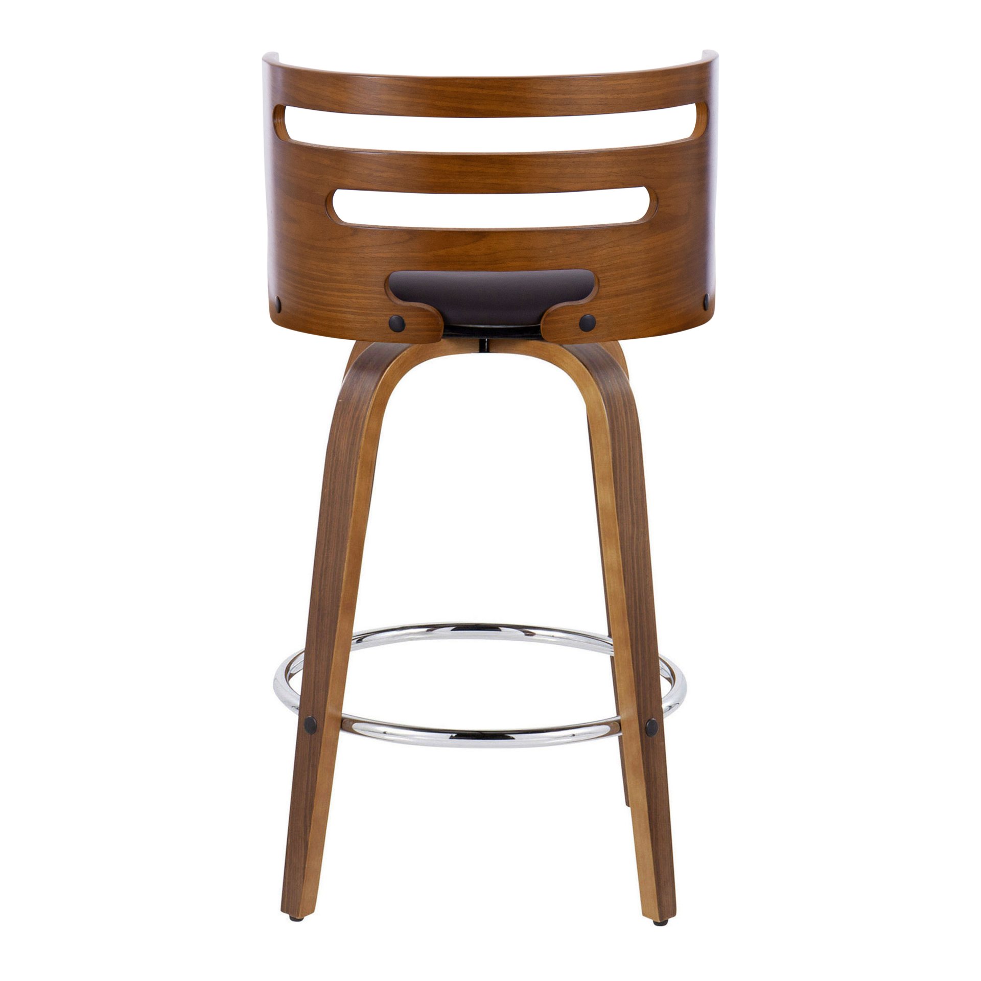 Cosini - Mid-Century Modern Fixed Height Barstool With Swivel With Round Footrest (Set of 2) - Walnut / Brown - Image 5