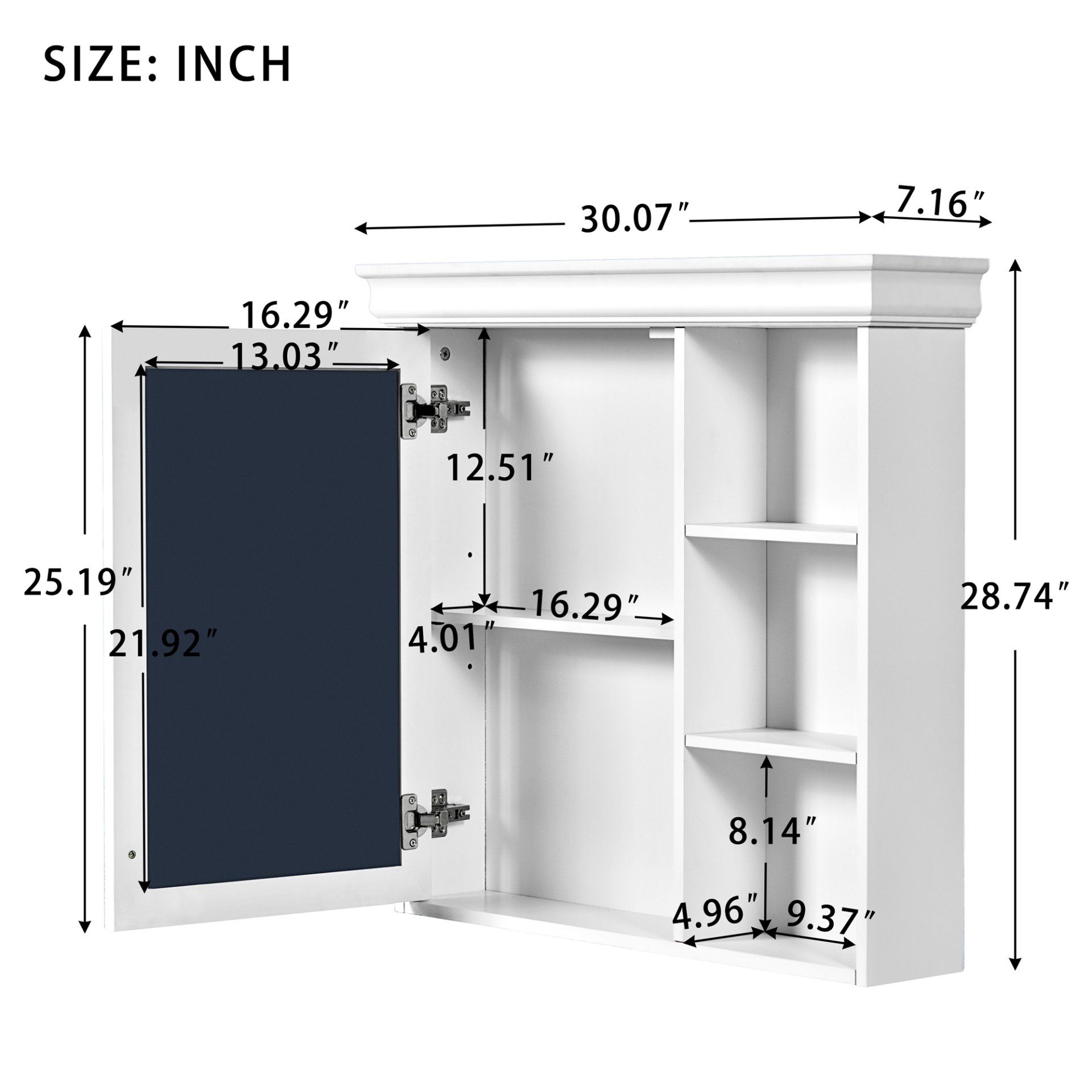 Bathroom Medicine Cabinet With Mirror, Wall Mounted Mirror Cabinet & Storage Organizer, Over The Toilet Storage White Storage Cabinet For Bathroom - White - Image 9