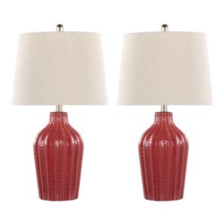 Rockwell - Contemporary Table Lamp (Set of 2) - Glossy Brick Red / Polished Nickel / Natural