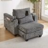 Convertible Chaise Lounge Sofa Chair Corduroy Sleeper With USB Ports, Cup Holders, Storage - Gray - Image 16
