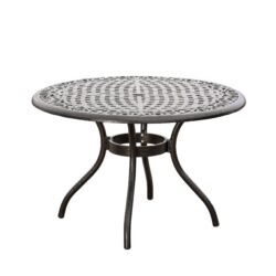 Tranquilius - Outdoor Round Dining Table With Lattice Tabletop, Umbrella Hole And Curved Legs - Bronze