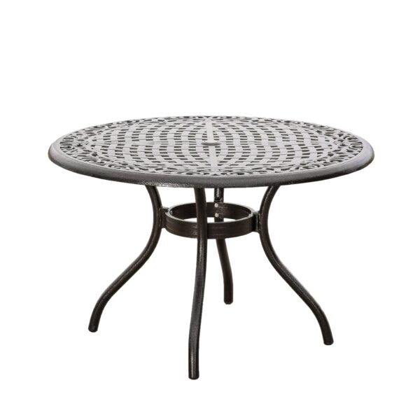 Tranquilius - Outdoor Round Dining Table With Lattice Tabletop, Umbrella Hole And Curved Legs - Bronze