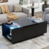 LED Coffee Table, Modern Center Table, Coffee Table With Open Storage Compartment And 2 Hidden Drawers For Living Room - Black - Image 4