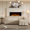 Multi-Functional Pull-Out Sofa Bed L-Shape Sectional Sofa With Adjustable Headrest, Wireless Charging, Cup Holders And Hidden Storage For Living Room - Beige - Image 2