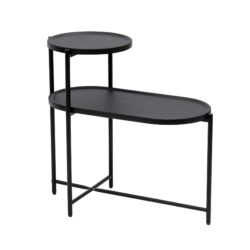 Round Coffee Table With Storage Tray 2 Tier Oval End Tables Wooden Small Side Table For Living Room - Black