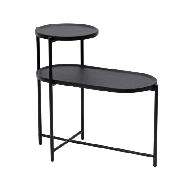 Round Coffee Table With Storage Tray 2 Tier Oval End Tables Wooden Small Side Table For Living Room - Black