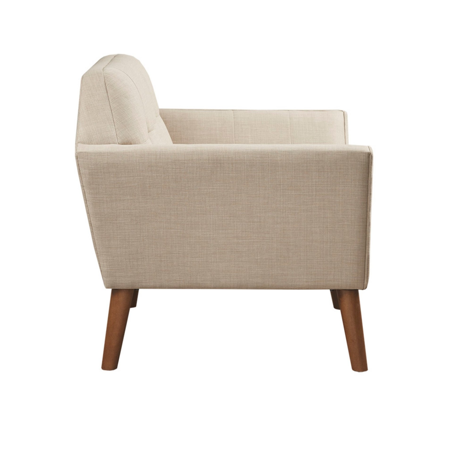Mid - Century Lounge Chair With Button Tufting Polyester And Pecan Wood - Beige - Image 5