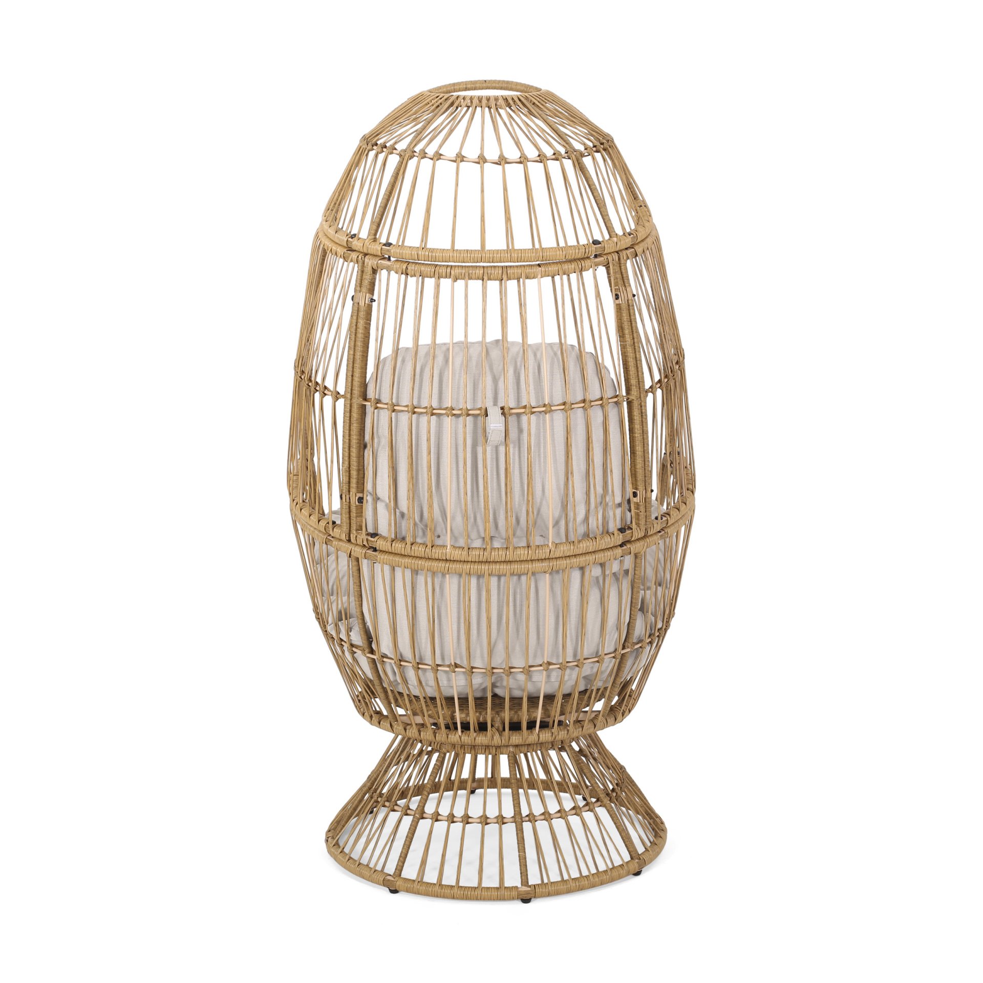 Patio Swivel Basket Egg Chair With Cushion - Natural - Image 4