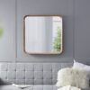 Square Mirror With Wood Frame, Wall Mirror For Living Room Bathroom Entryway - Brown - Image 4