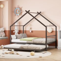 Full Size House Bed With Twin Size Trundle - Black