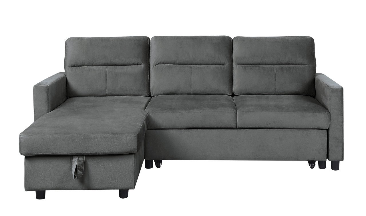 Ivy - Velvet Reversible Sleeper Sectional Sofa With Storage Chaise And Side Pocket - Dark Gray - Image 4
