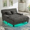 Chaise Bed Lounge Sofa Chair With Adjustable Backrest And LED Light Strip - Gray - Image 6