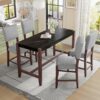 5 Piece Counter Height Dining Set, Faux Marble Bar Table With 4 Upholstered Chairs, Mid Century Style For Kitchen - Black / Gray - Image 2