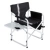 Padded Folding Outdoor Chair With Side Table And Storage Pockets, Lightweight Oversized Directors Chair For Indoor, Outdoor Camping, Picnics And Fishing - Black / Gray - Image 4