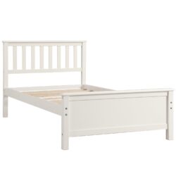 Twin Size Platform Bed With Headboard, Footboard And Slat Support - White