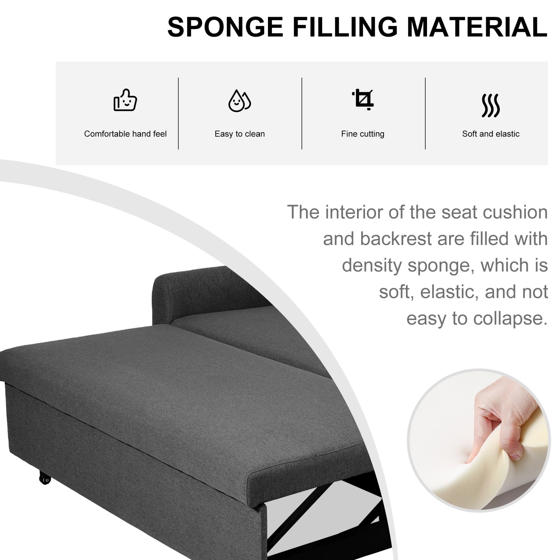 Extra Large 2 In 1 Sofa Bed With Storage, Adjustable Backrest - Gray - Image 7