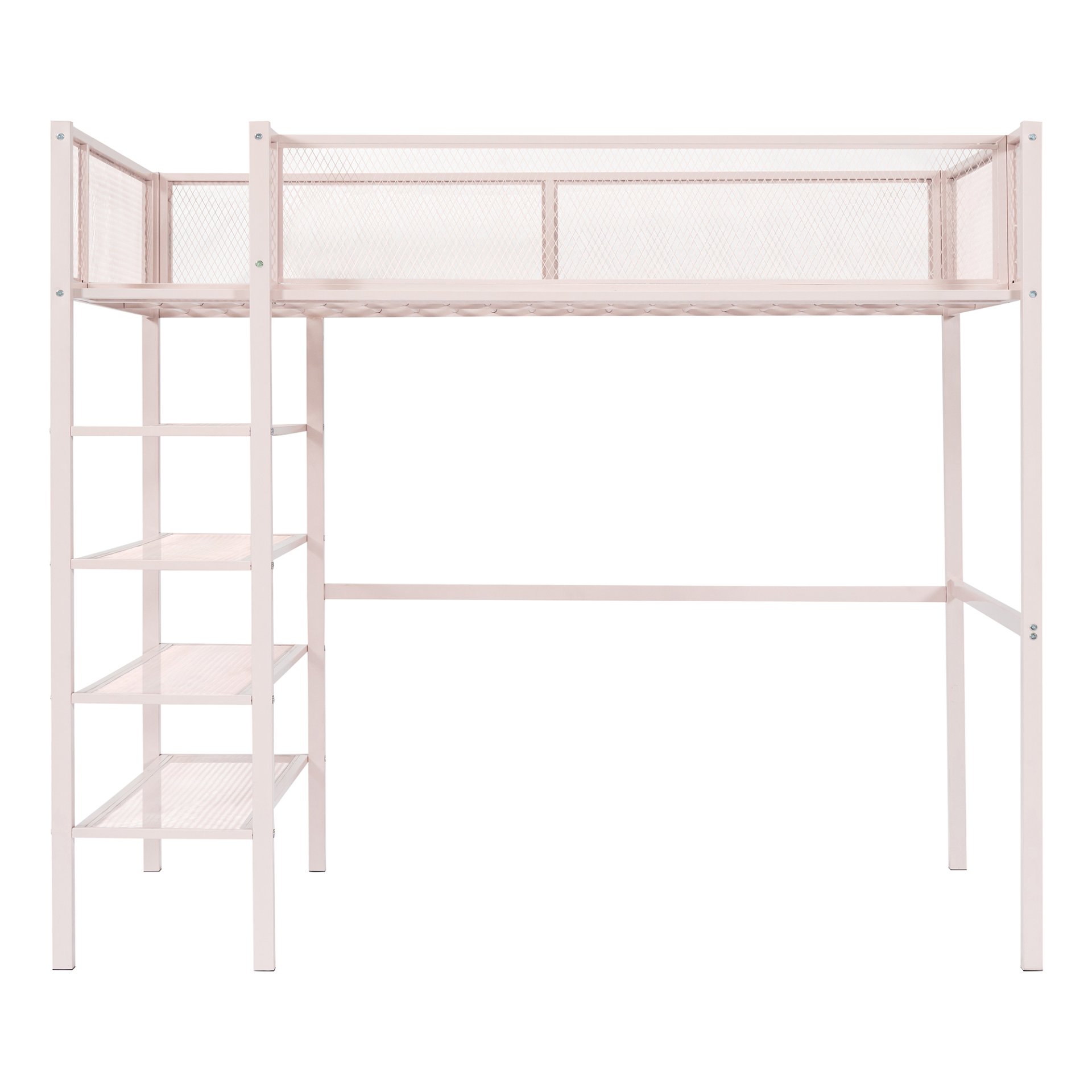 Twin Size Loft Bed With 4 Tier Shelves And Storage - Pink - Image 3