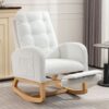 Accent Rocking Chair With Footrest High Back Rubber Wood Rocking Legs Bedroom Living Space - White - Image 2