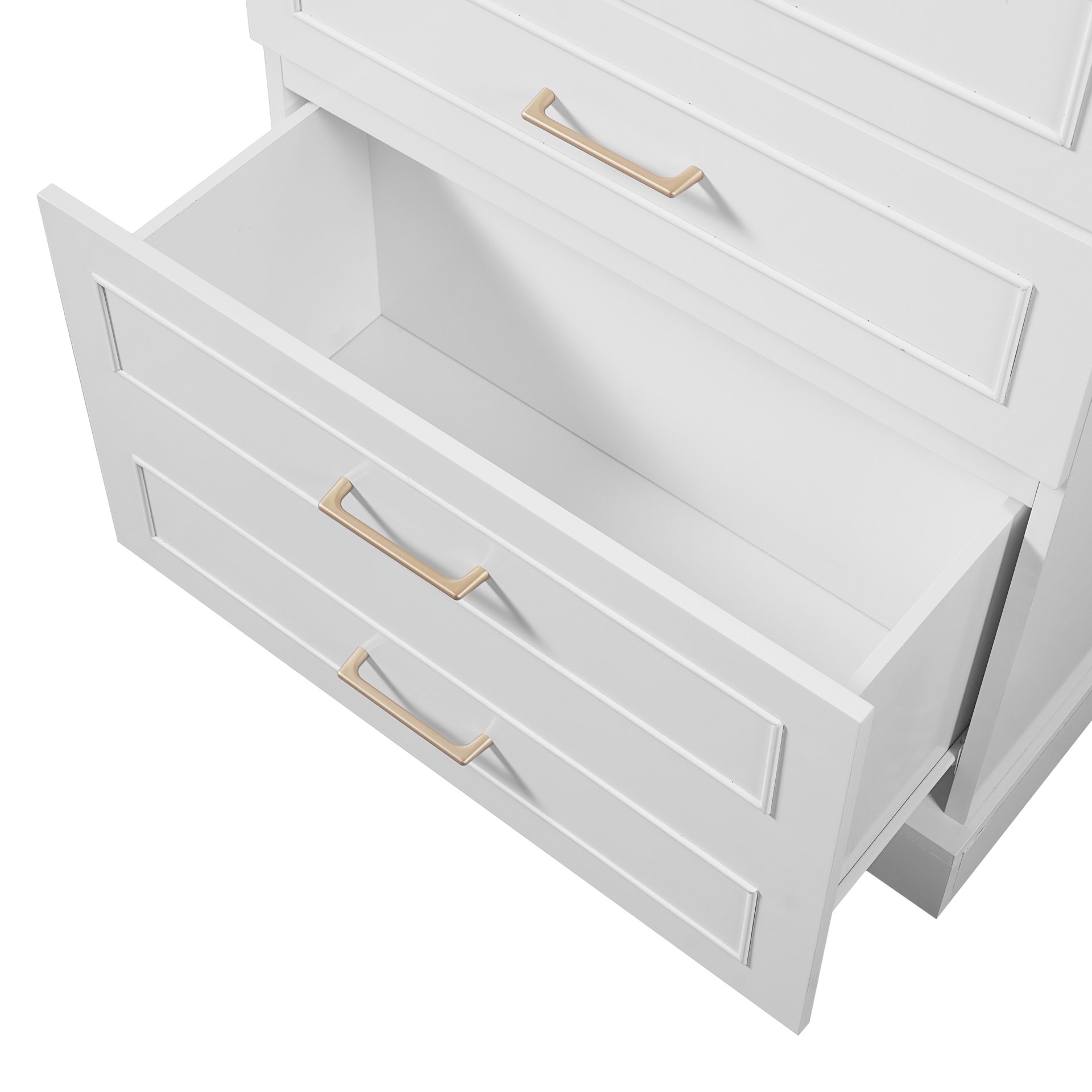 Bathroom Cabinet With 3 Drawers, Adjustable Shelf, Panels, Steel Handles, Soft Close Doors - White - Image 14