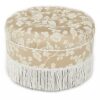 Yolanda - Floral Round Upholstered Accent Ottoman - Champagne Beige / Ivory - Image 2