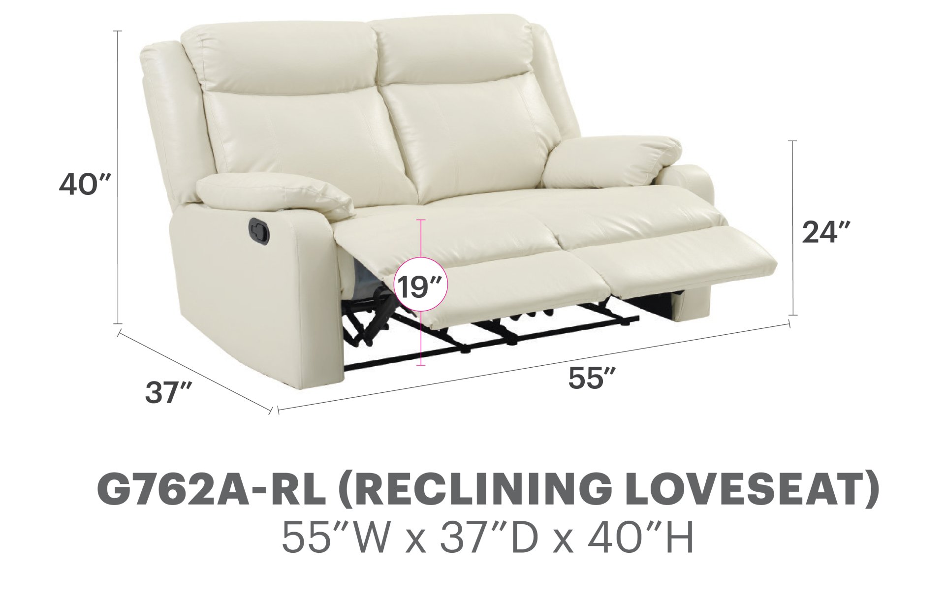 Stylish Reclining Love Seat For Two - Pearl - Image 2