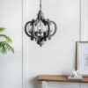 Farmhouse Chandelier, 6 Light Wood Chandelier Pendant Light Fixture With Adjustable Chain For Dining Room Living Room Entryway, Bulb Not Included - Gray - Image 4