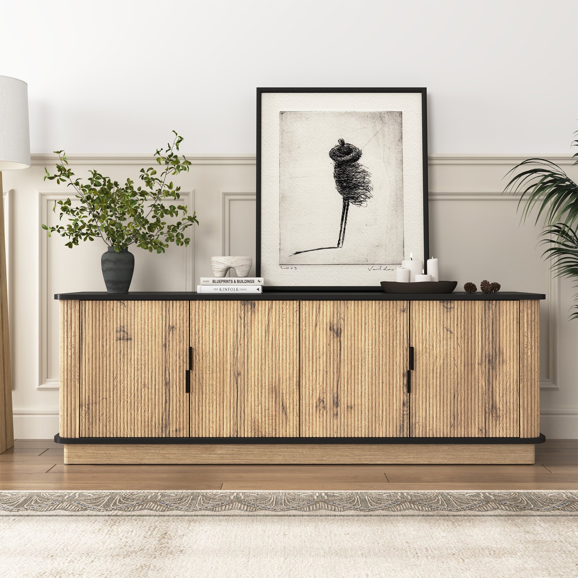 Grain 4 Door TV Cabinet, An Ideal Choice For TV And Item Storage In Modern Homes, A Perfect Blend Of Nordic And Modern Minimalist Styles - Black - Image 2