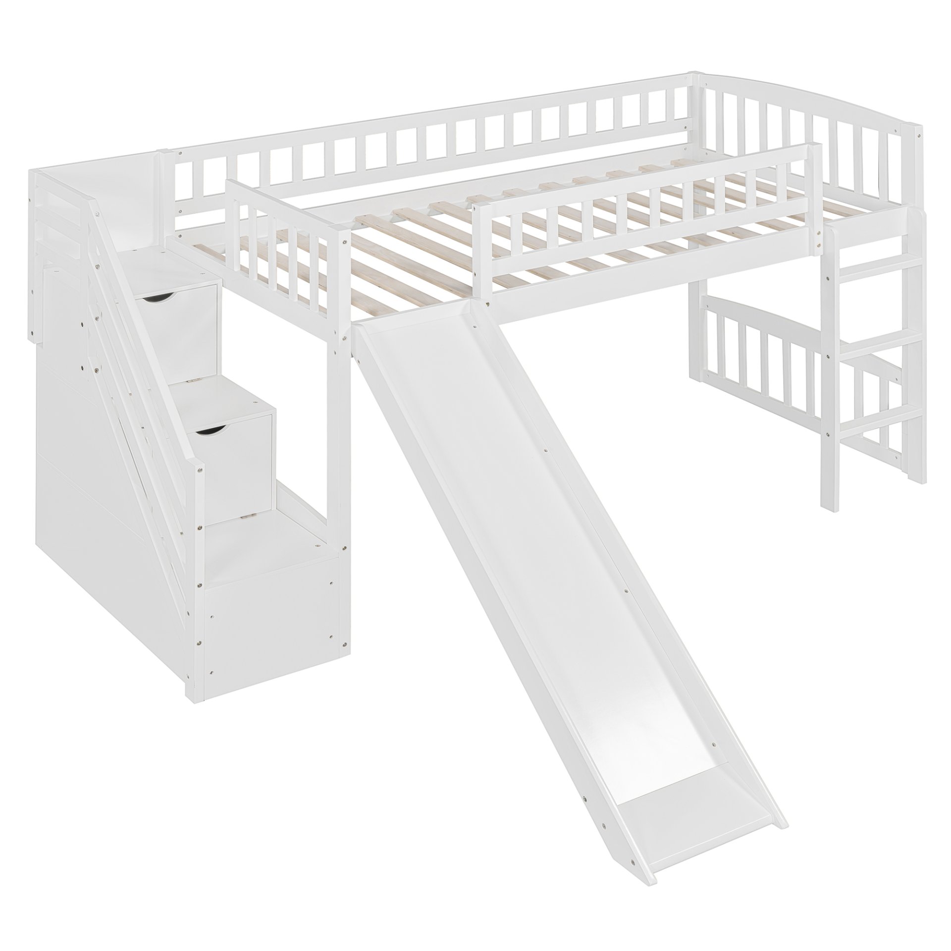 Twin Size Loft Stairway Bed With 2 Drawers And Slide - White - Image 10