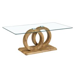 Modern Style Glass Top Coffee Table With Base Suitable For Living Rooms And Lounge Areas - Natural Wood