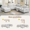 Sectional With Acrylic Table Top U Shaped Couch Set With 2 Consoles USB Charger, Storage Drawers And Pockets Movable Ottoman Tufted Sofa - Light Gray - Image 20