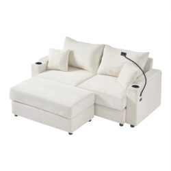Modern Style Loveseat Sofa Sectional Sofa Couch With Storage Space, A Movable Ottoman, Two USB Ports, Two Cup Holders, A Phone Holder For Living Room - Beige