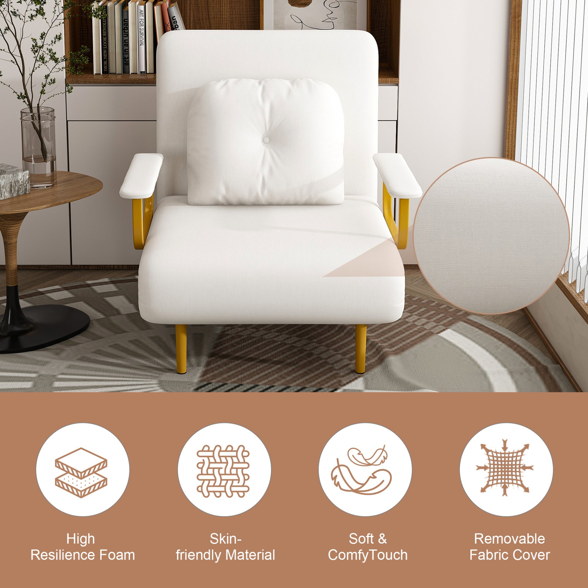 3 In 1 Convertible Folding Sofa Bed With Adjustable Backrest And Pillow - White - Image 16