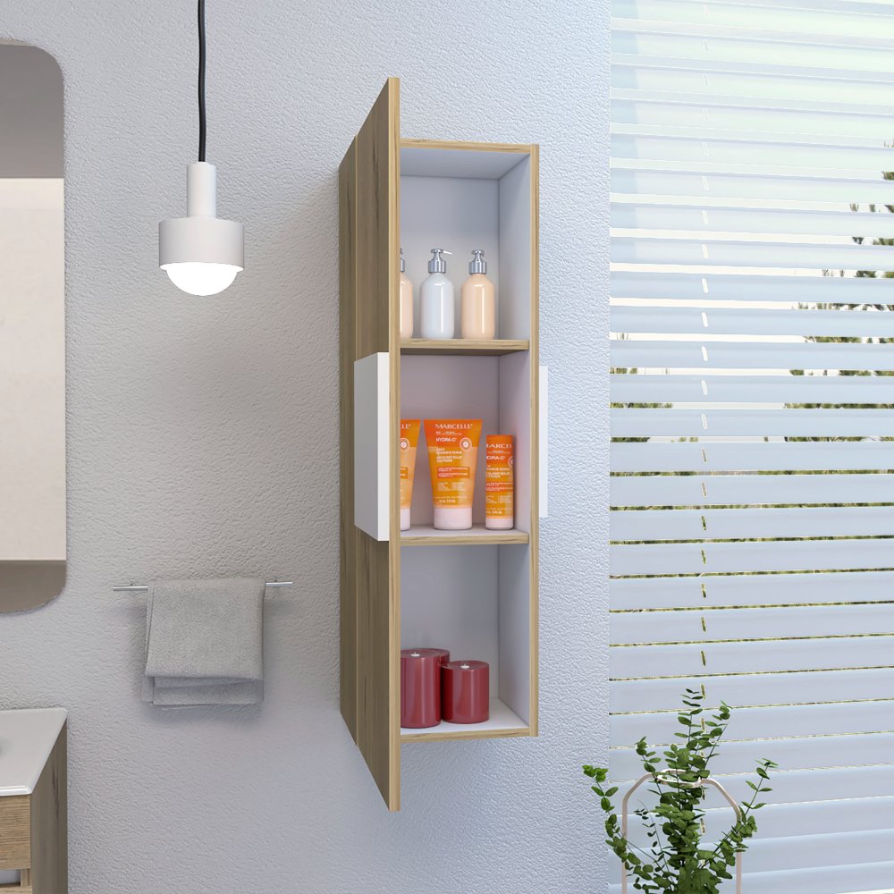 Medicine Single Door Cabinet, Three Shelves - Light Oak / White - Image 5