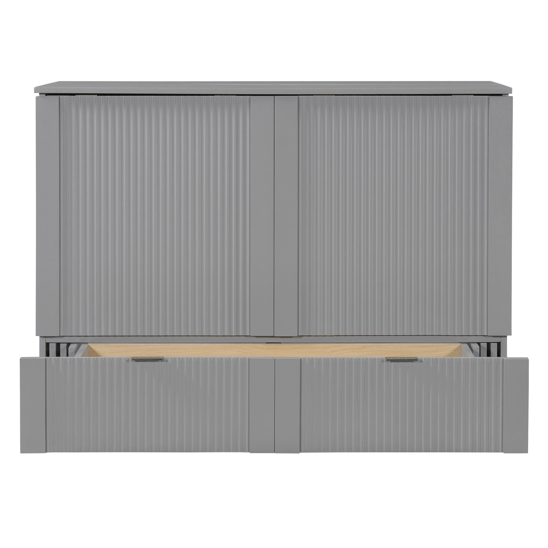 Full Size Murphy Bed With Drawer And A Set Of Sockets & USB Ports, Pulley Structure Design - Gray - Image 4