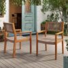 Outdoor Dining Chair (Set of 2), Patio Chairs, Teak Acacia Wood - Light Brown - Image 2