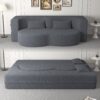 Modern Floor Sofa, With 2 Pillows, Convertible Teddy Fabric Foam Filled Bed, Full Size Folding Mattress, Suitable For Living Room Guest Room, Game Room - Gray - Image 2