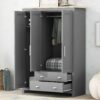 3 Door Storage Wardrobe With Cabinets And 2 Hanging Rods - Gray - Image 4