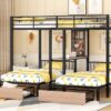 Full Over Twin & Twin Triple Bunk Bed With Drawers, Multi-Functional Frame With Desks And Shelves In The Middle - Black - Image 13