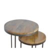 Round Stool Table With Iron Base (Set of 2) - Brown / Black - Image 6