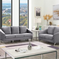 Sofia - Velvet Fabric Sofa, Loveseat Living Room (Set of 2) - Gray