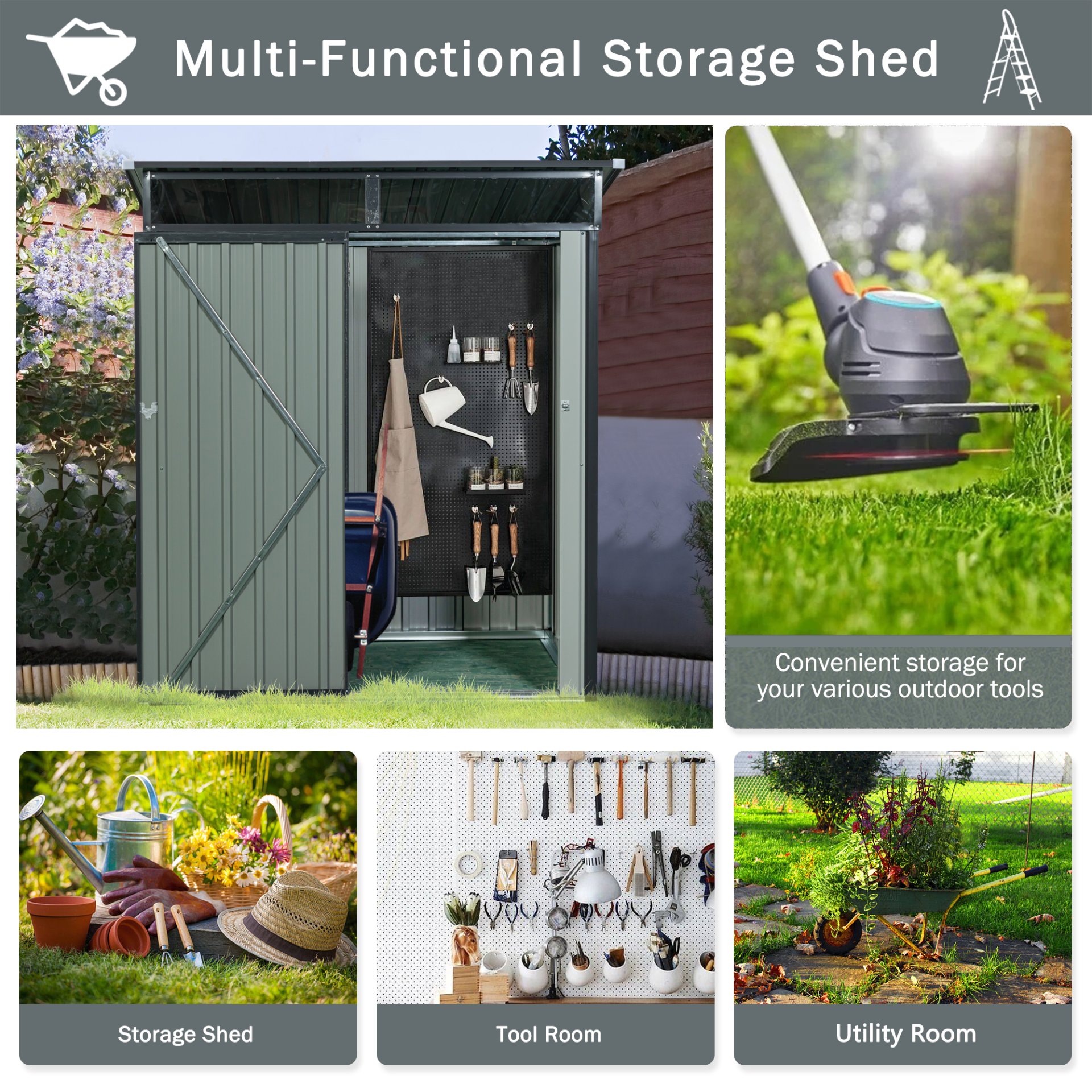 Tc53G Outdoor Metal Storage Shed Transparent Plate - Gray - Image 5