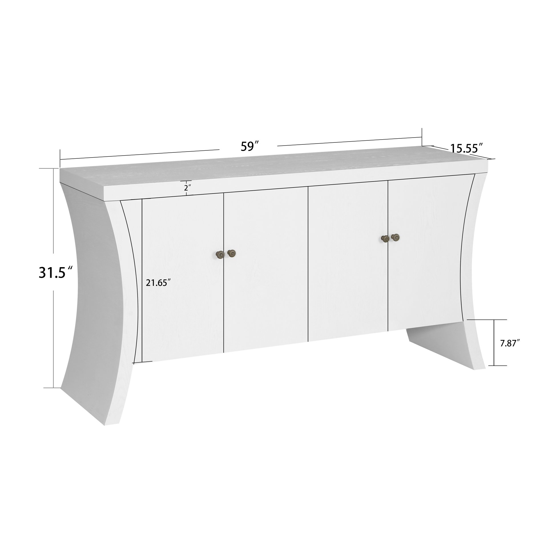 Refined Industrial 4 Door Credenza With Wooden Arc Legs & Bronze Clasps, Advanced Storage Design - White - Image 3