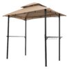 Outdoor Grill Gazebo 8 X 5 Ft With Double Tier Soft Top Canopy, Steel Frame, Bar Counters & Hook Metal - Khaki - Image 6