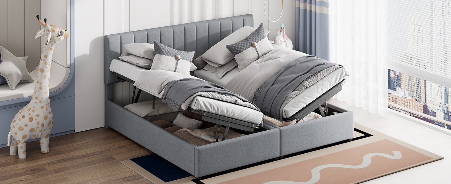 King Size Upholstered Platform Bed With A Hydraulic Storage System - Gray - Image 24