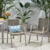 Outdoor Modern Aluminum Dining Chair Set With Rope Seat (Set of 2) - Silver / Taupe - Image 2