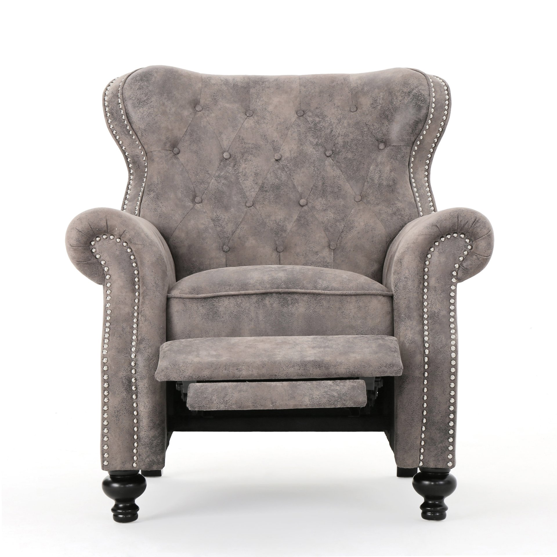 Accented Push Back Recliner Chair With Rolled Arms, Cocooning Comfort - Brown Gray - Image 5
