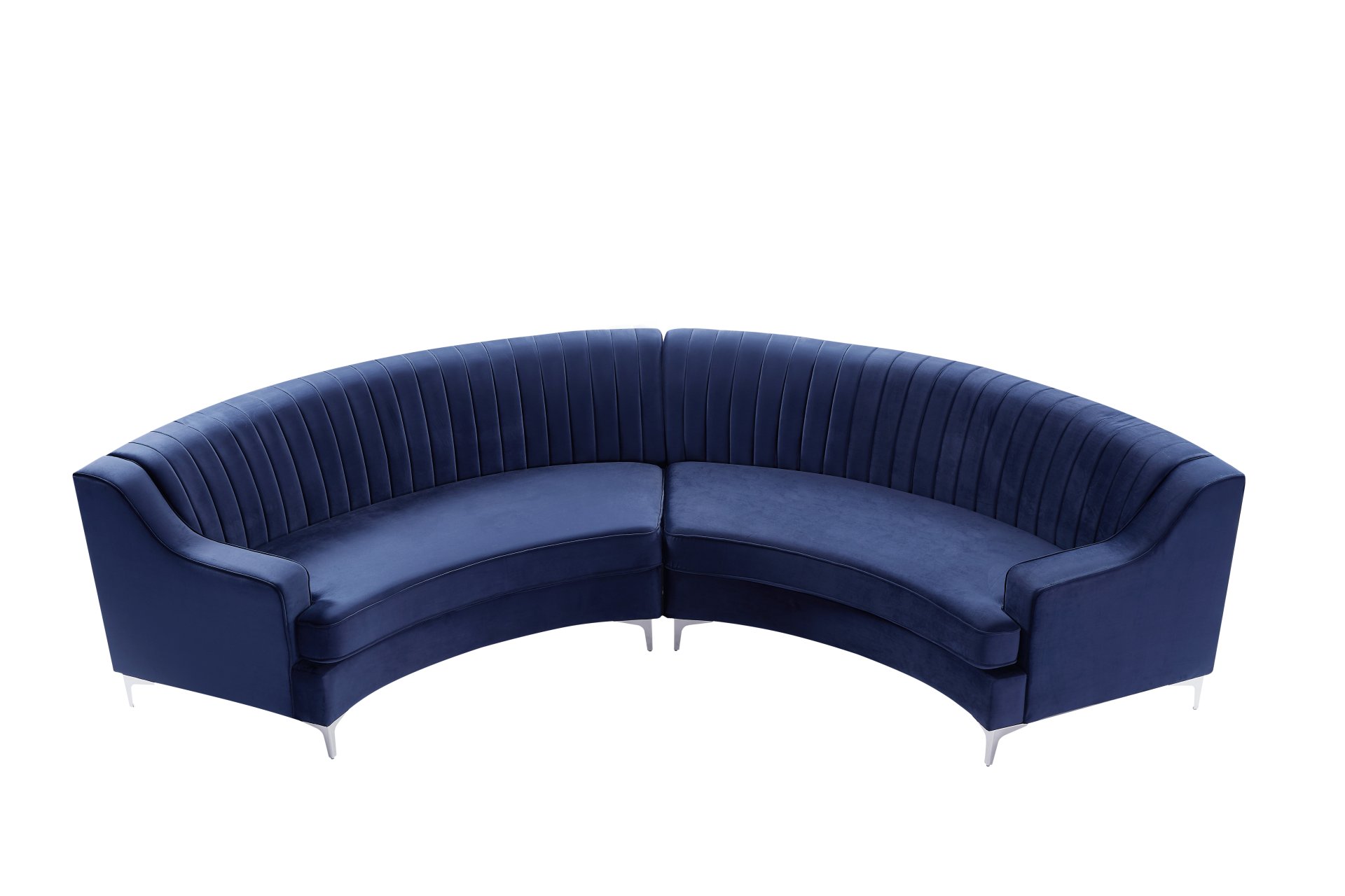 Velvet Curved Sofa - Navy Blue - Image 7