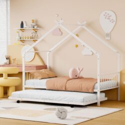 Twin Size Playhouse Design Bed With Twin Size Trundle - White